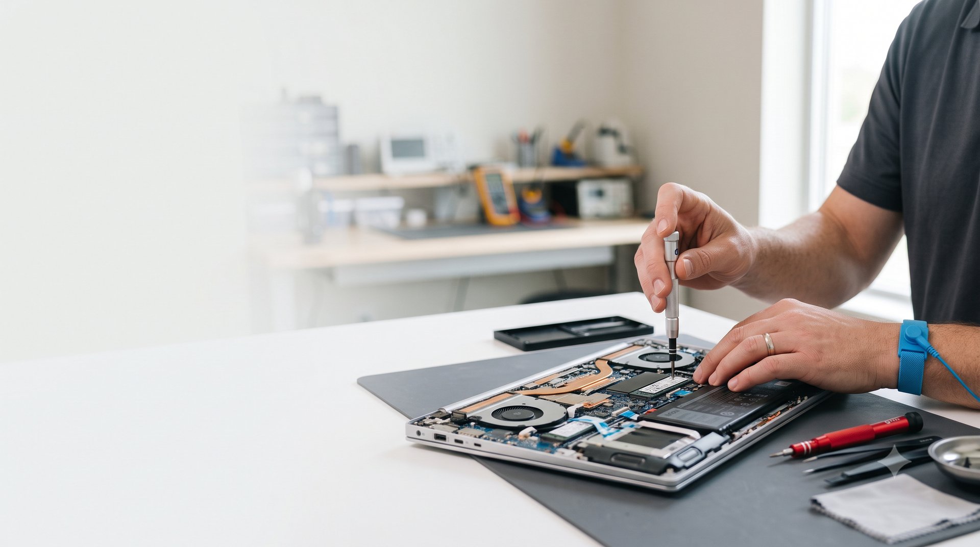 Techniker repariert ein Notebook bei PCShop-Passau